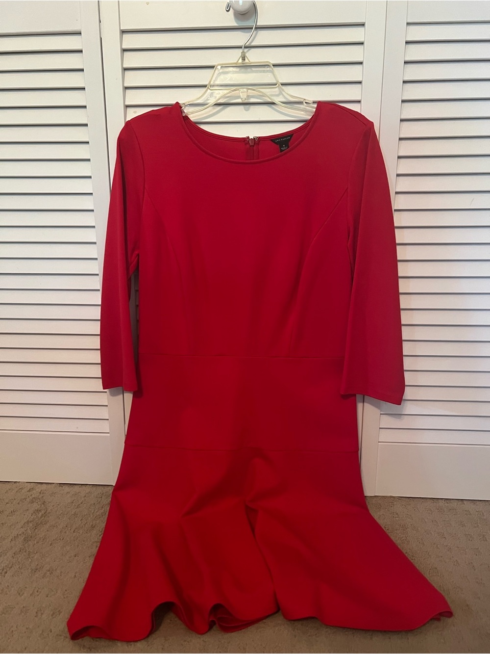 Ann Taylor Red Long-Sleeve Fit & Flare Dress